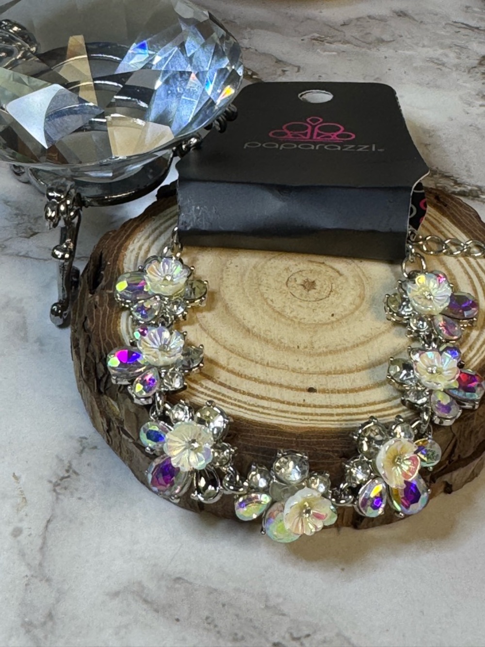 paparazzi Iridescent Floral Crystal Bracelet- Silver